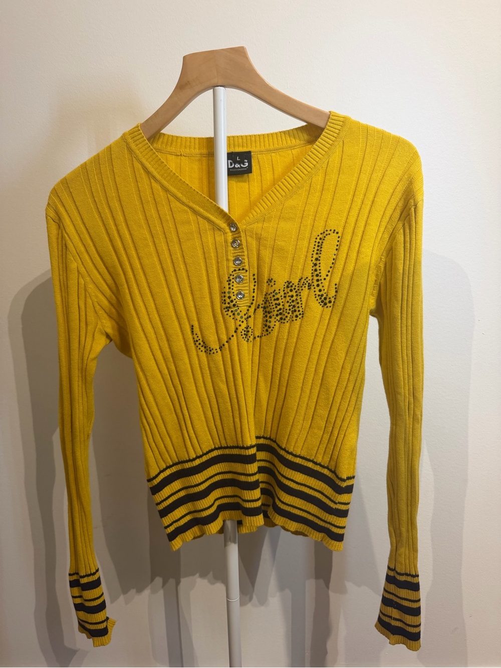 D&G Dolce & Gabbana Yellow Studded Sweater – Tagged L (Fits S/M)